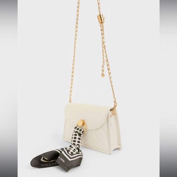 Charles & Keith Roza Beaded Handle Scarf Bag in Cream NWT - Picture 2 of 16